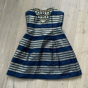 Lily Pulitzer Strapless Navy Gold Dress